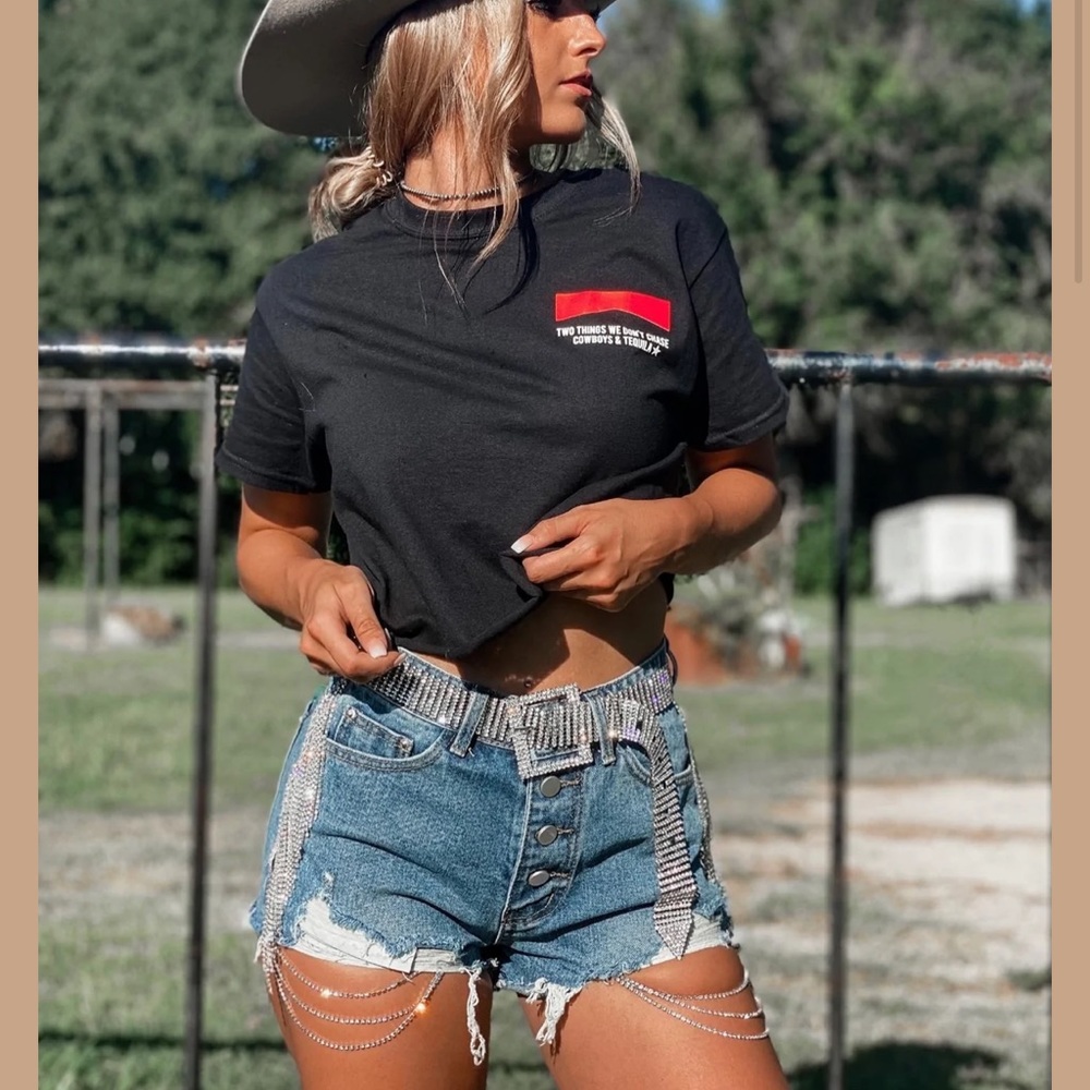 Western rhinestone fringe shorts. Bought from punchy blonde boutique.